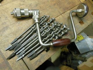 Vintage Irwin Auger Bit Set Stanley 813g - 12 " Ratchet Brace Drill Old Boring Tool