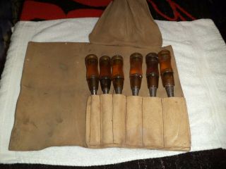 Early Vintage Stanley No.  60 Butt Chisel 6 Pc Set,  Made In Usa With Leather Case