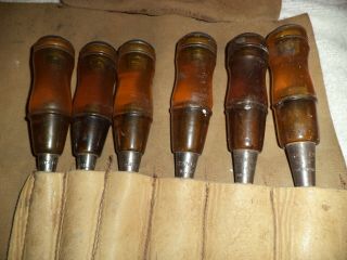 early Vintage Stanley No.  60 Butt Chisel 6 pc Set,  Made In USA with leather case 2