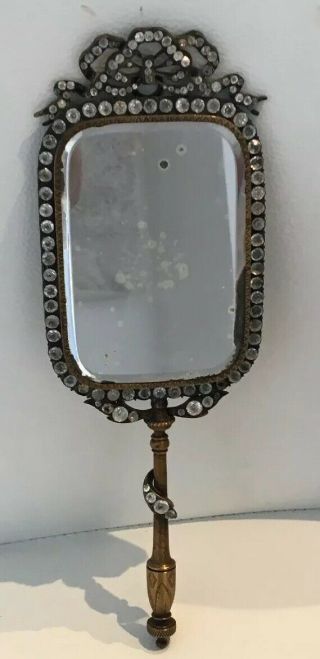 Rare Antique Bronze Jeweled Hand Mirror Extravagant