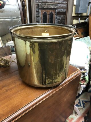 Huge Vintage Irish Brass Kettle Large Pail Bucket 11”h 13” D