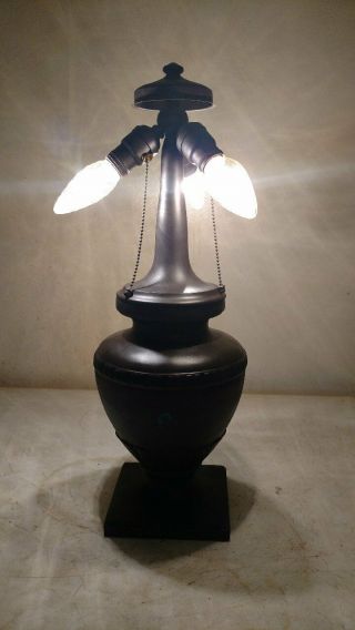 Antique Large Signed Handel 3 socket lamp base 2