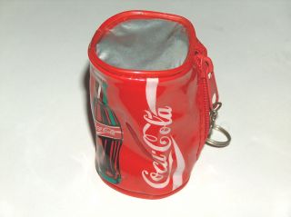 Coca Cola Coke 3 " Plastic Soda Can Shaped Zip Stash Pouch Keychain Ring