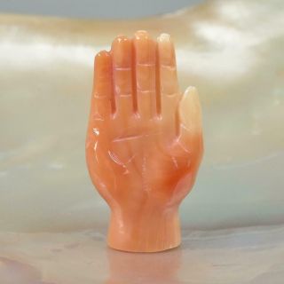 Buddha Hand Mudra Gesture Fearlessness Mano Amulet Trumpet Shell Carved 4.  17 G