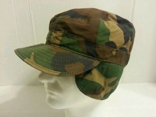 Combat Woodland Camouflage Us Military Field Cap 7 1/2 Vintage