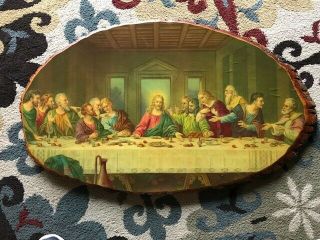The Last Supper Vtg Mid - Century Wood Slice Jesus Wall Hanging Picturesque 28x17