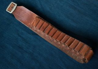 Antique Vintage Brown Leather 12 Gauge Shot Gun Belt