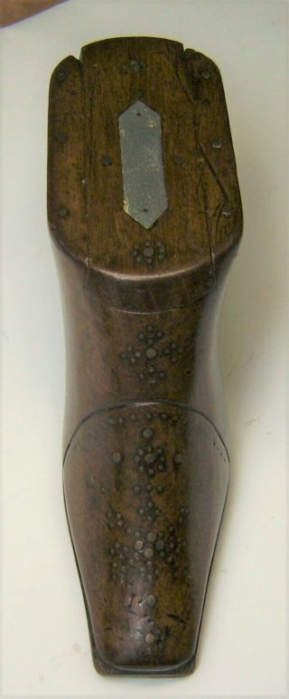 Antique Treen Shoe Table Snuff Box W.  Brass Pique - 19th Century