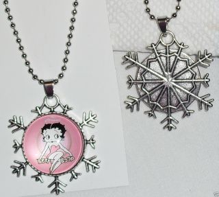Pink Betty Boop Snowflake Charm Necklace On 18 " Ball Chain Within Usa
