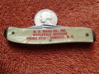 Vintage Colonial Advertising Pocket Knife W.  B.  Ward Co.  Concord N.  C.
