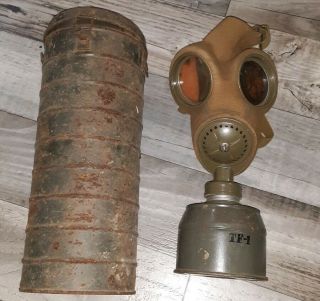Gas Mask Military Army? Vintage? With Steel Container Barn Find