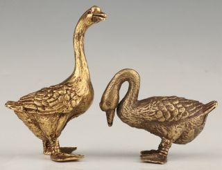 2 Retro Chinese Bronze Statue Figurines Ofanimals Stuffed Ducks Collect Gifts