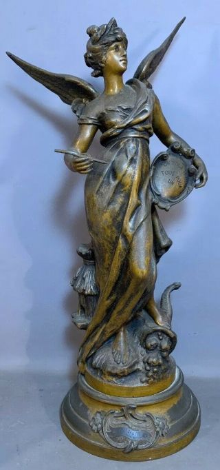 Lg Antique French Art Nouveau Bronzed Winged Lady Goddess Statue Old Sculpture