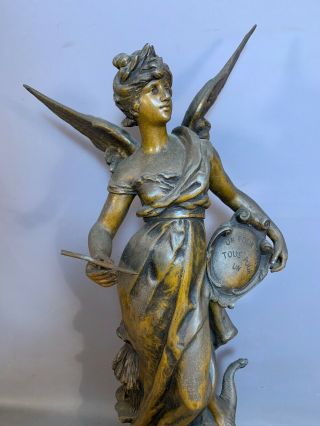 LG Antique FRENCH ART NOUVEAU Bronzed WINGED LADY GODDESS STATUE Old SCULPTURE 2