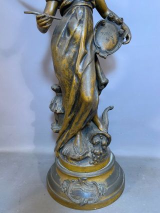 LG Antique FRENCH ART NOUVEAU Bronzed WINGED LADY GODDESS STATUE Old SCULPTURE 3