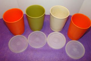 Set Of 4 Vintage Tupperware Multi Color 6 Oz Juice Cups W/liids 1251 - Euc