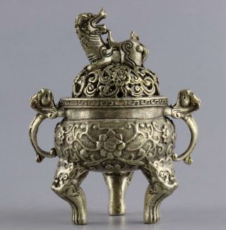 Collectable Old Tibet Silver Hand - Carved Flower & Dragon & Lion Delicate Censer