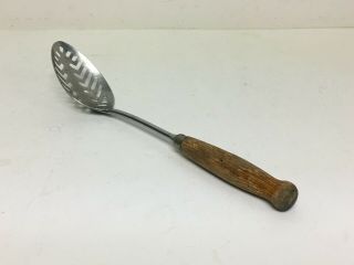 Vintage Slotted Serving Spoon Stainless Steel With Wood Handle