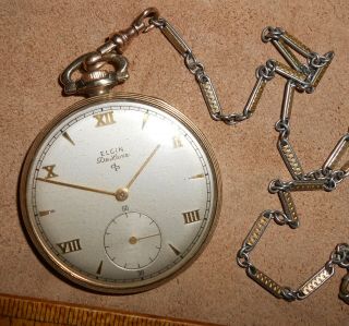 1947 Elgin Deluxe Pocket Watch Grade 542 10s 17j 10k Gf Case Looks &