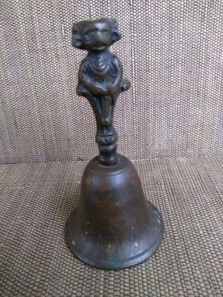 Antique Brass / Bronze Table Bell Depictimg Monkey God On Throne