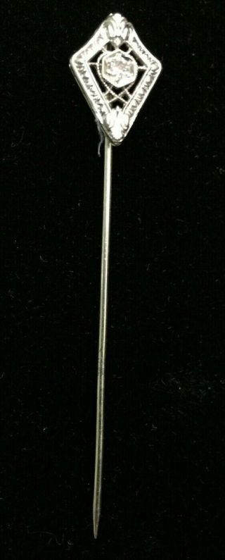 Antique Victorian 14k White Gold Diamond Ladies Stick Pin 1.  6g,