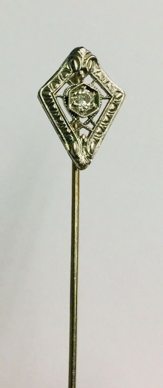 Antique Victorian 14k White Gold Diamond Ladies Stick Pin 1.  6g, 2
