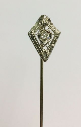 Antique Victorian 14k White Gold Diamond Ladies Stick Pin 1.  6g, 3