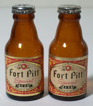 Fort Pitt Special Beer Salt & Pepper Mini Bottles Shakers Set Orignal Box S & P