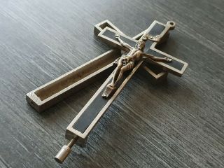 Antique Empty Relic Cross Metal With Wood Inlay