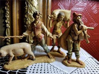 3 Vintage Depose Fontanini Figurines Made Italy Boy & Pig Man With Sack Bagpiper