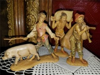 3 Vintage Depose Fontanini Figurines Made Italy Boy & Pig Man With Sack Bagpiper 2
