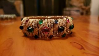 Vintage Ciner Cuff Bracelet Gold Moghul Jewels Of India Cabochon