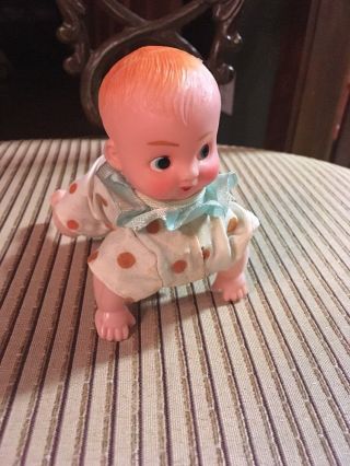 Vintage Wind Up Crawling Baby Doll W Metal Body