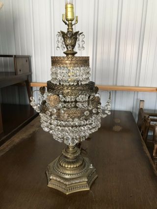 Vintage 48 " Hollywood Regency Crystal Prisms Waterfall Table Lamp