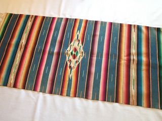 Vintage 1940s Mexican Wool Saltillo Serape Vibrant Table Runner Tightly Woven 2
