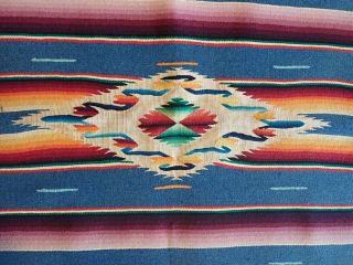 Vintage 1940s Mexican Wool Saltillo Serape Vibrant Table Runner Tightly Woven 3