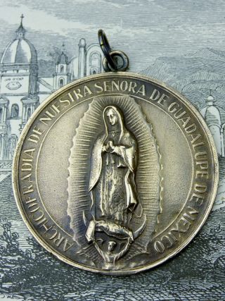 Antique Catholic Our Lady Of Guadalupe Mexican Shrine Church Bronze Medal