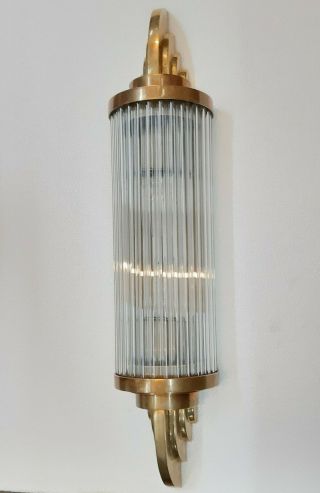 Antique Vintage Art Deco Brass & Glass Rod Ship Light Wall Sconces Lamp