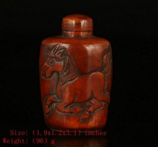 Rare Chinese Boxwood Snuff Bottle Embossed Horse Unique Christmas Gift Collect