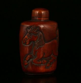 RARE CHINESE BOXWOOD SNUFF BOTTLE EMBOSSED HORSE UNIQUE CHRISTMAS GIFT COLLECT 2