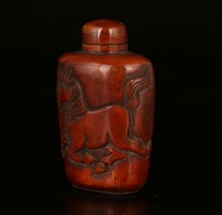RARE CHINESE BOXWOOD SNUFF BOTTLE EMBOSSED HORSE UNIQUE CHRISTMAS GIFT COLLECT 3