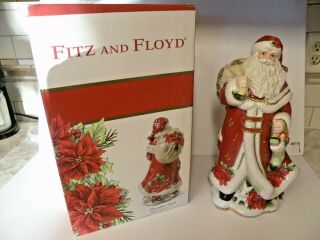Vintage Fitz And Floyd Poinsettia Santa Figurine Box 14 " Tall