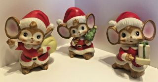 Vintage Homco (set Of 3) Christmas Santa Mice / Mouse 5405