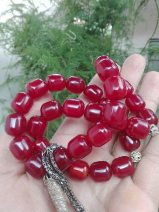 Vintage Rosary Red Faturan Stone Bakelite Islamic Prayer Beads Misbaha Cherry 33