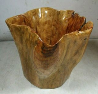 Vintage Turned Burl Wood Bowl Art Artistic Tall Planter