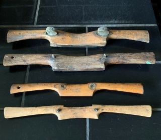 Set Of 4 X Antique Vintage Adjustable Wooden Spoke Shaves Carpentry Tools