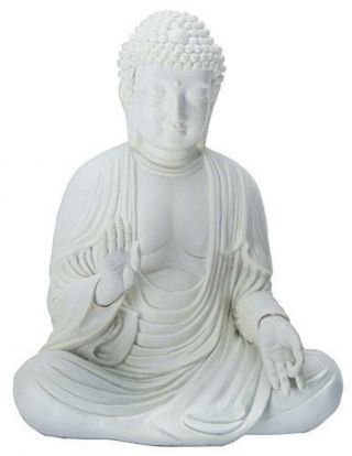 Amida Buddha Meditating Teaching Mudra Statue White Resin 5.  25 " H