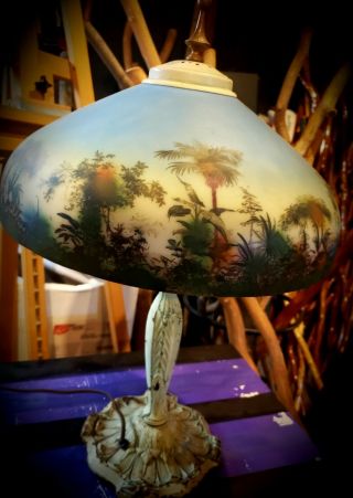 Antique Pittsburgh Reverse Painted Lamp