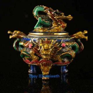 Old Hand Made Cloisonne Dragon Incense Burner Statue W Xuande Marks