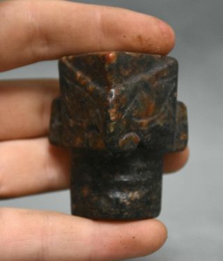 2 " Rare Old China Hongshan Culture Jade Carved Sanxingdui People Face Pendant